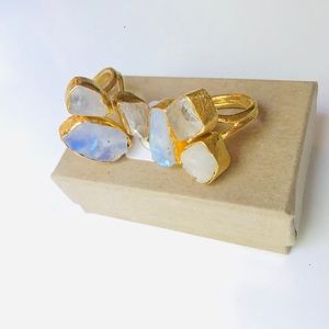 Ethiopian Opal, Raw Rainbow Moonstone, Quartz Ring